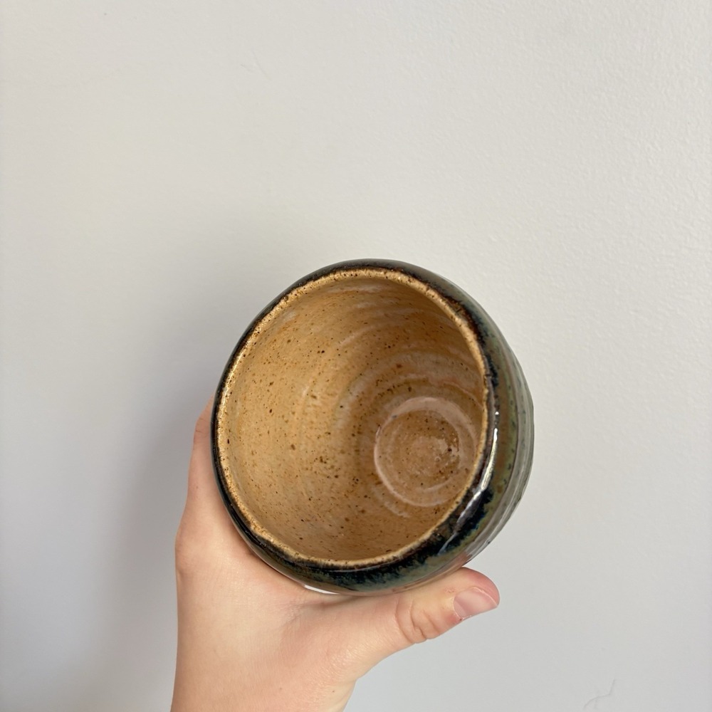 Studio Art Pottery Cup Planter Stoneware Artist Signed Blue Speckled Handmade - Picture 6 of 12